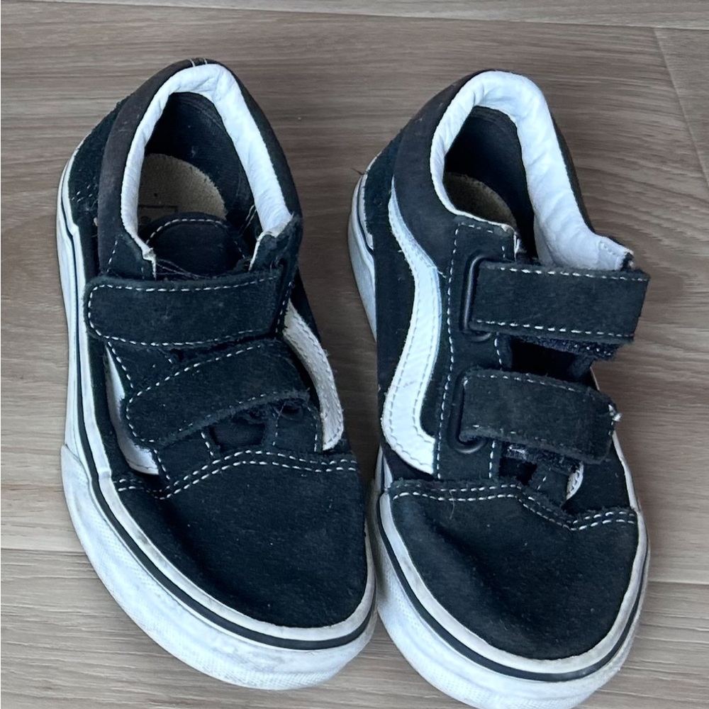 Vans Kids Black & White Velcro Skate Shoes